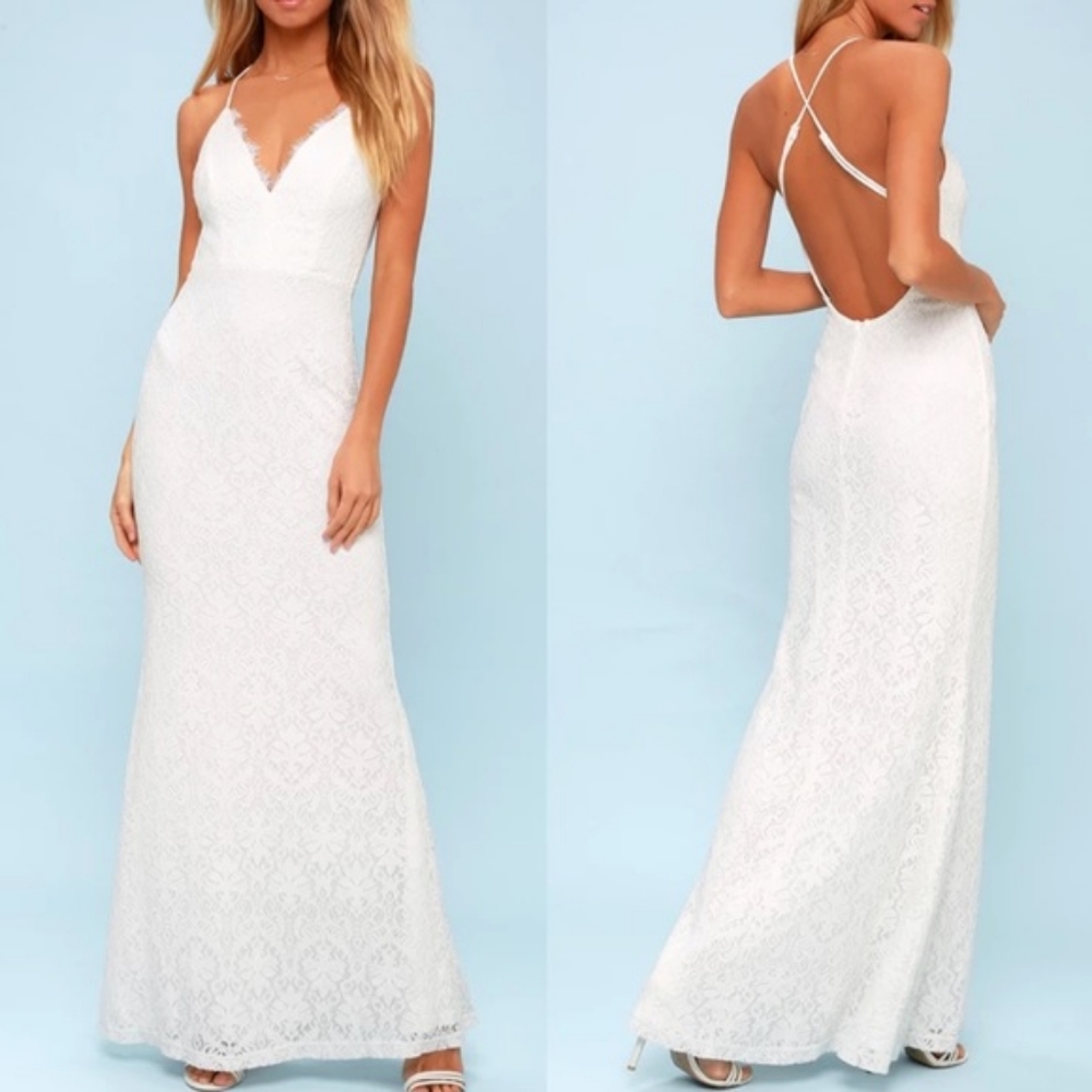 Lulu's wedding maxi white lace Alice dress L